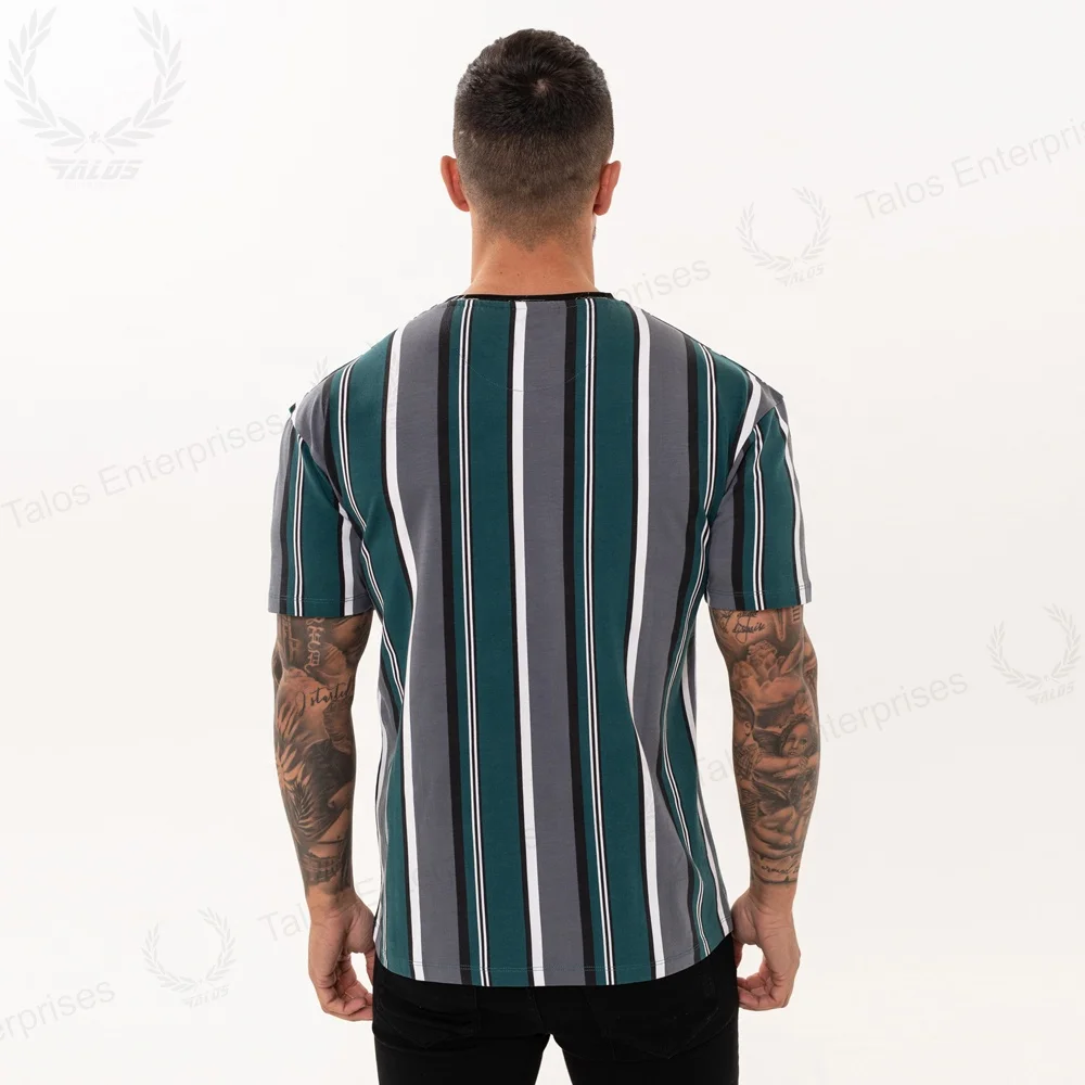 
Customized Chest panel Short Contrast sleeve Stripe T Shirt Men Striped T-shirt custom sublimation t-shirt 
