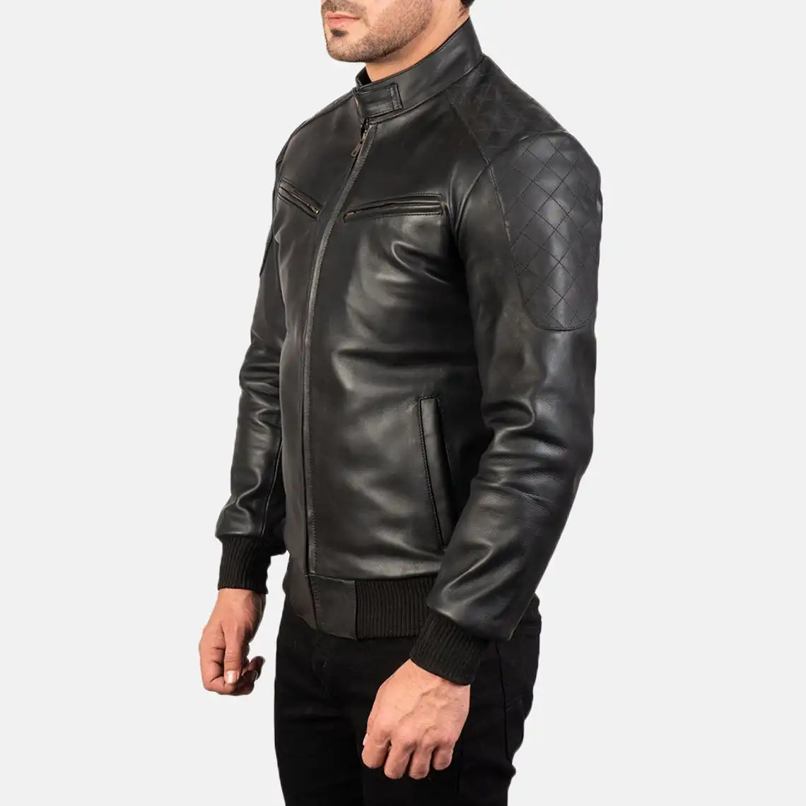 Mens Leather Jacket Hand Made Black Leather Jacket With Snap Button Jacket Top Quality Leather wear