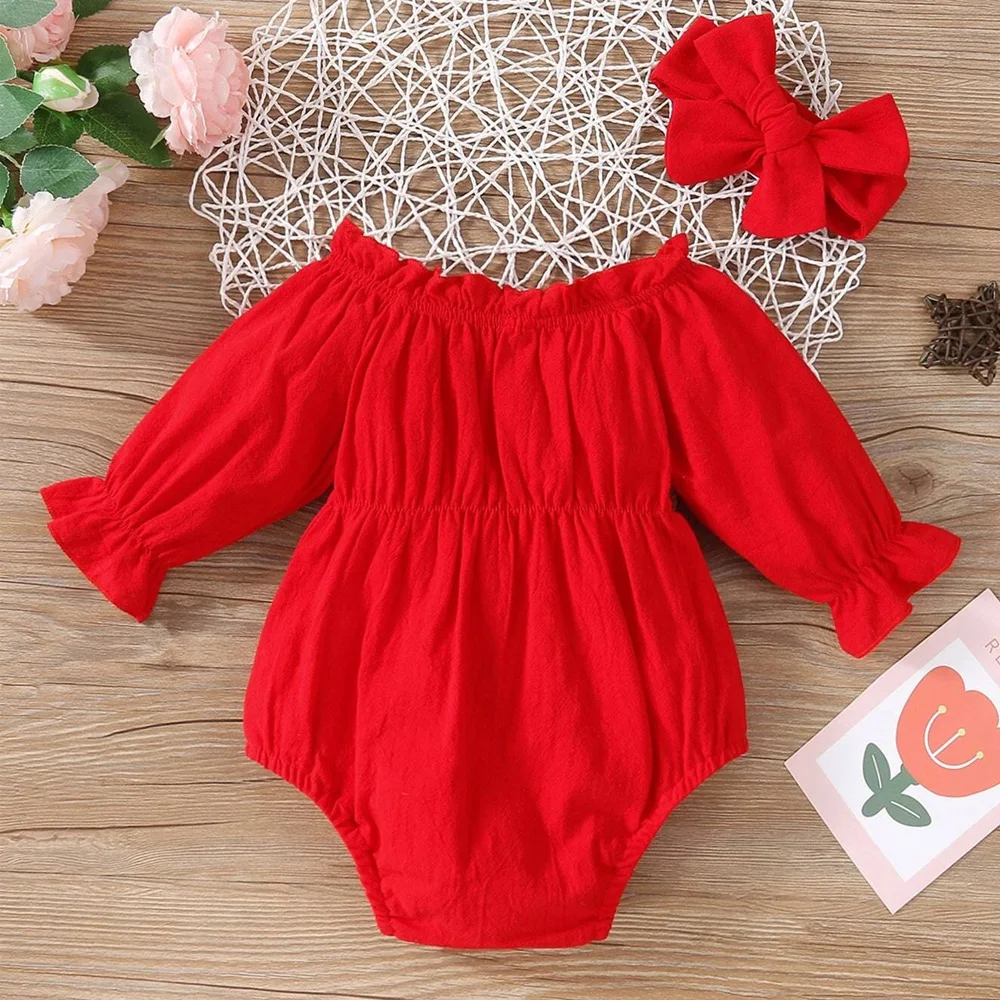 Top Quality Solid Ruffle Baby Girl Rompers 2023 / New Design Spring Stylish Cheap Rate Cotton Baby Bodysuit