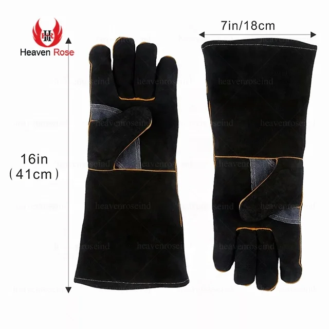 Heat Resistant-Gloves Heatproof Anti-skid Cowhide Leather Gloves With Long Sleeve