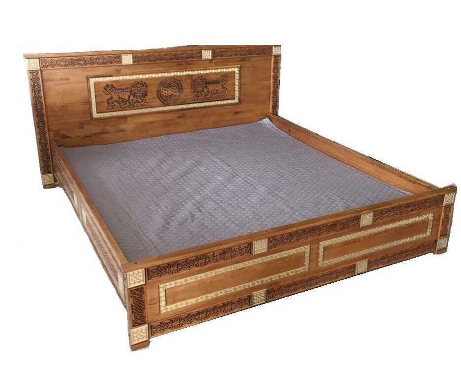 National Style Wooden Baikal Pine And Larch Bed In Yurt