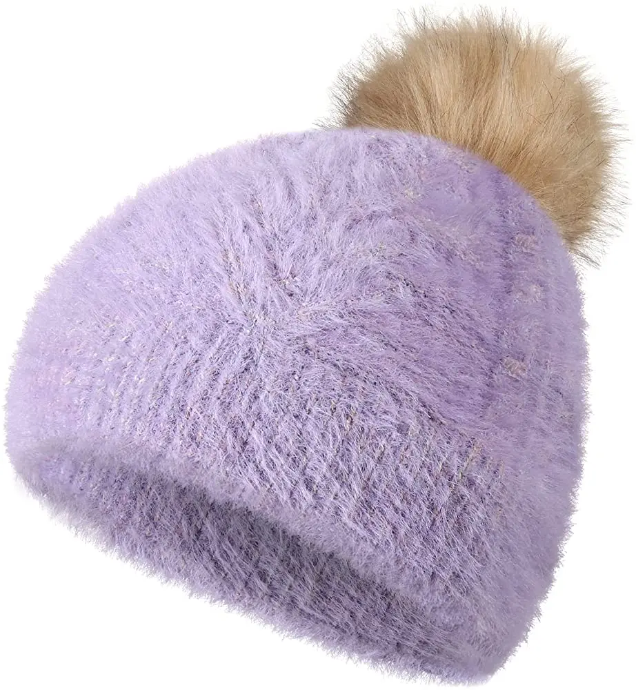Fashion Fabbit Fur Soft Warm Fluffy Winter Hat for Women Angora Knitted Hat Skullies Beanies Female Bonnet-Cap