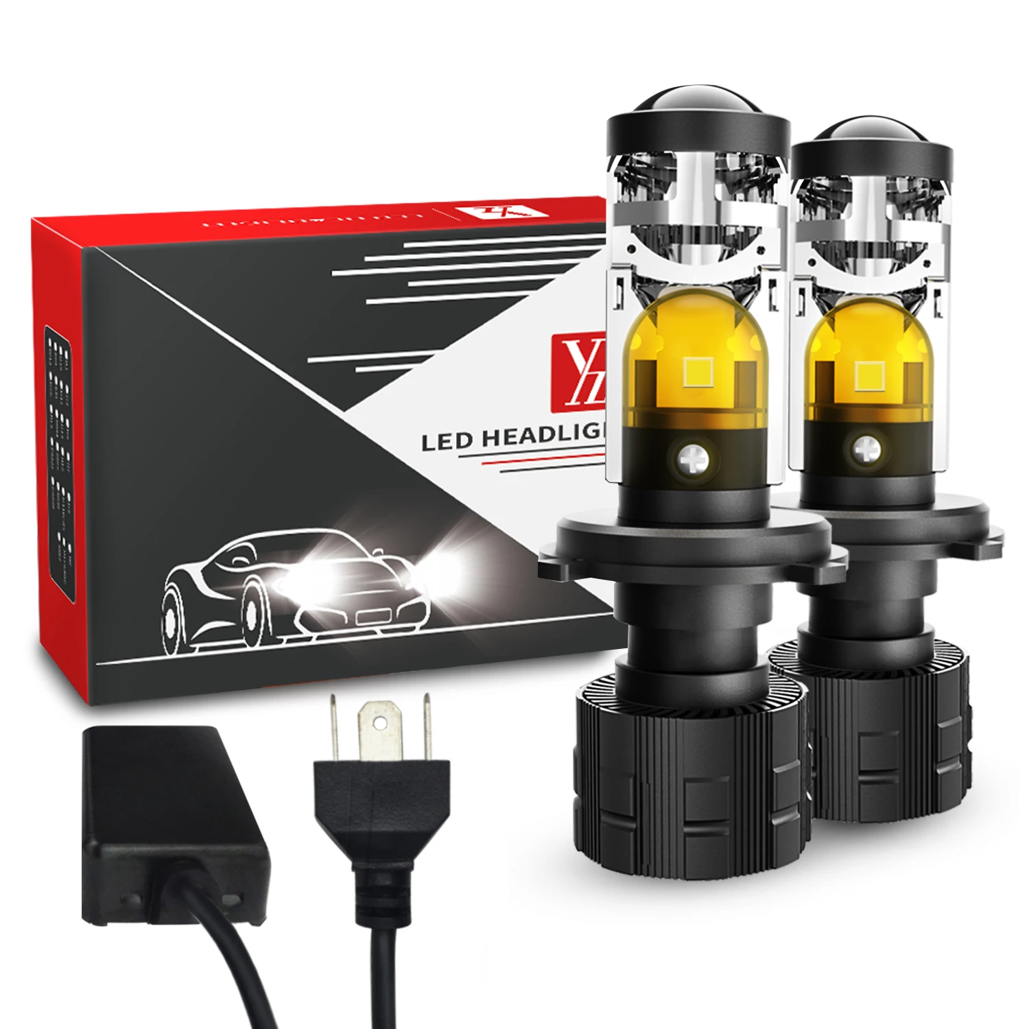 LED Projector Lens Warm White and yellow Mini Lens Double Color H4 H7 9005 9012 9007  Fan LED Headlight for Car&Motorcycle