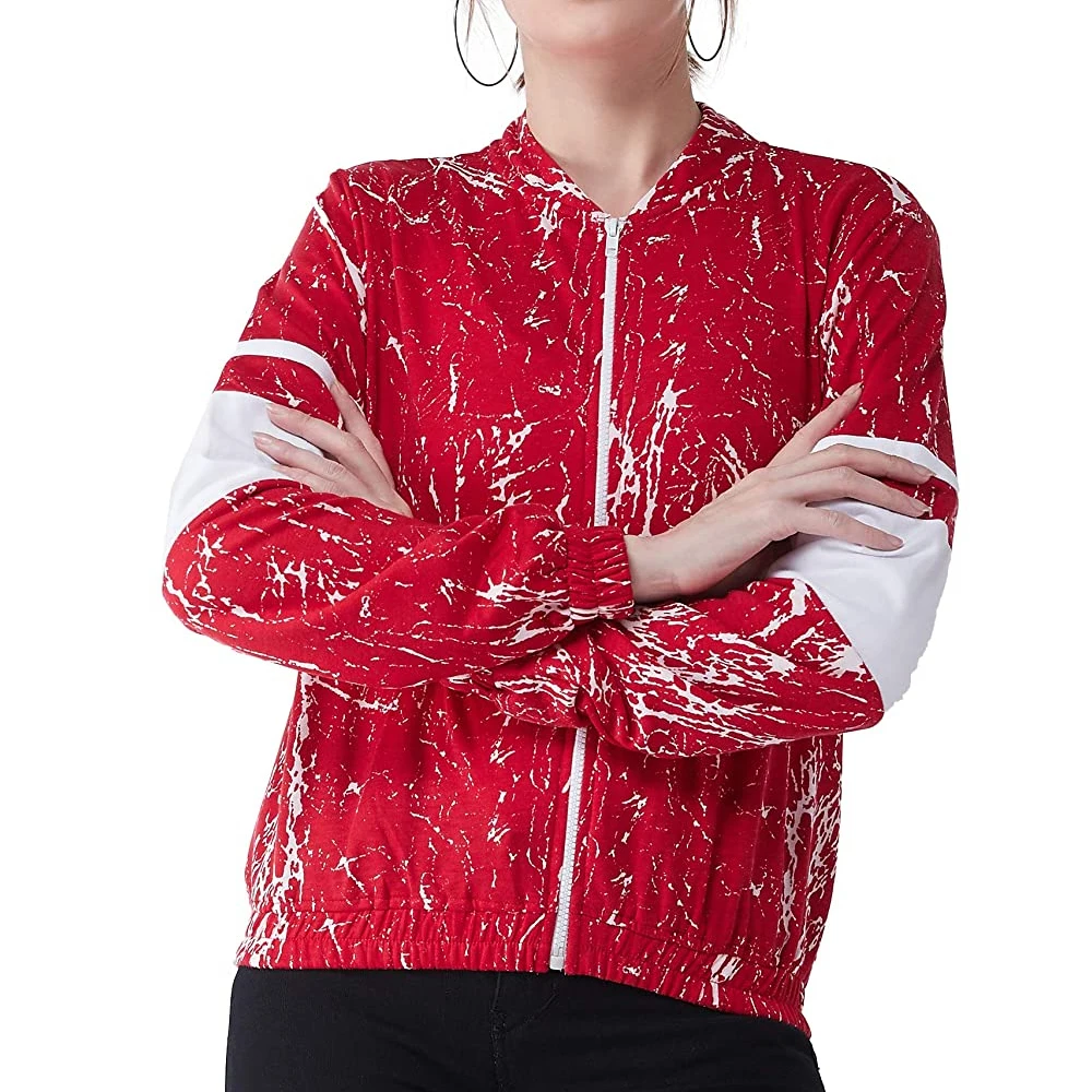 
Оптовая продажа, женские уличные куртки-бомберы красного цвета с сублимационной печатью 
