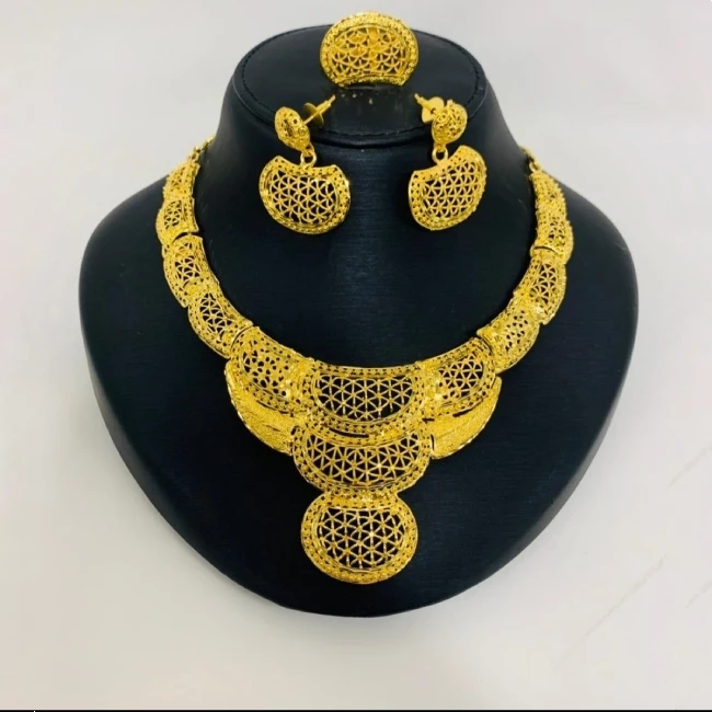 Красивое дизайнерское свадебное ожерелье с золотым покрытием с красивыми серьгами и кольцами