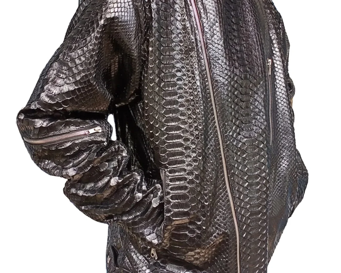 Python leather Jacket Men Custom Size Black King Python Snakeskin Motorcycle Leather Jacket
