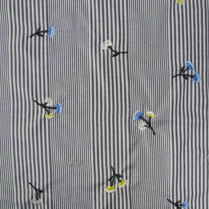 
Black Apricot Flowers Embroidery Drawstring Design on Stripes Cotton Voil Fabric Best Quality Fabric Stylish Fabric Style EB-422 