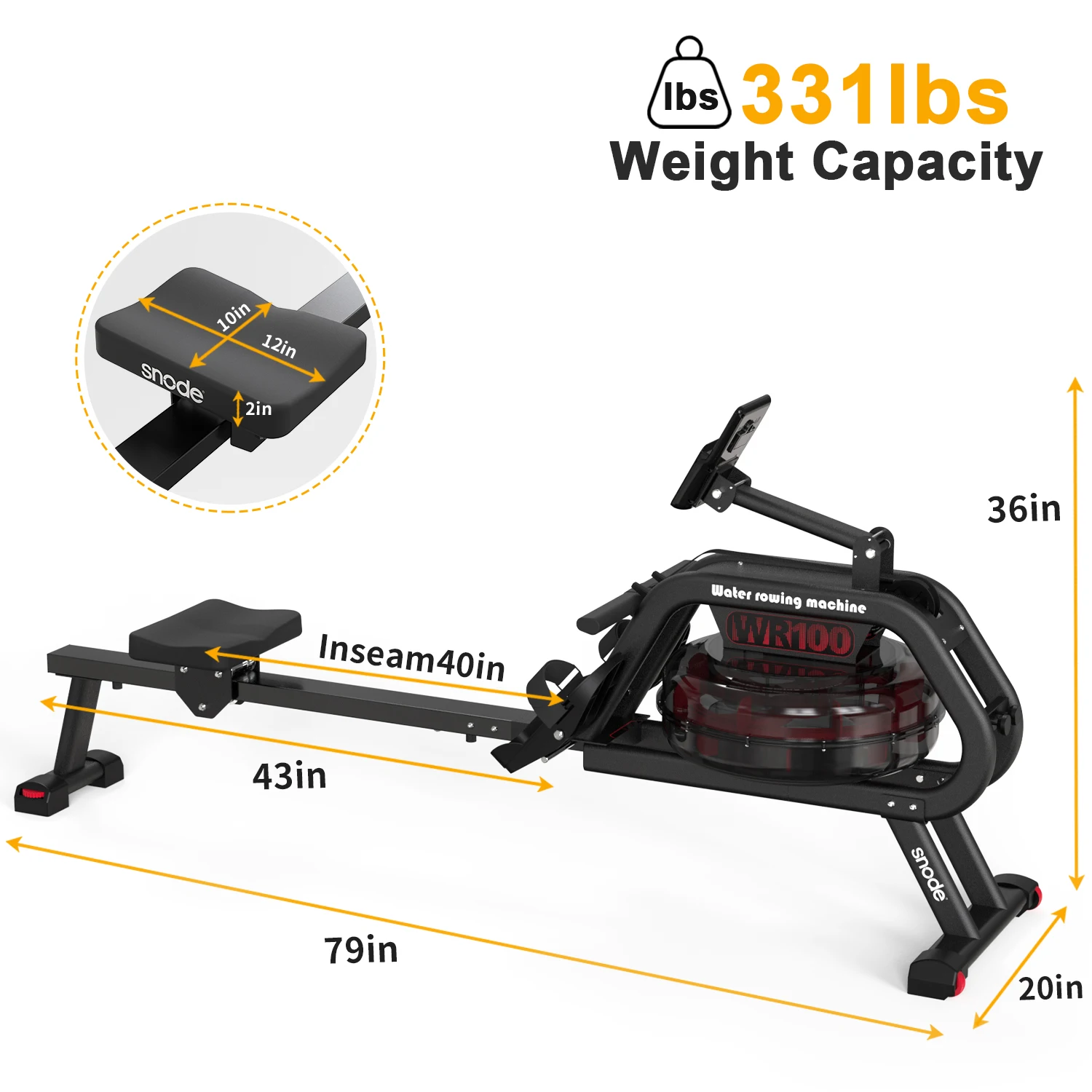 snode WR100 commercial gym water rower exercise equipment body fitness rowing machine