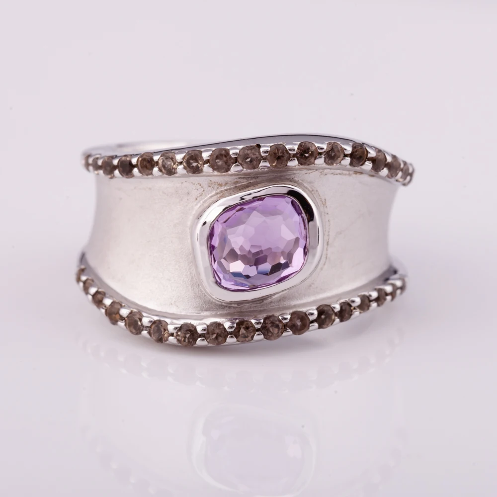 men gift jewelry Silver 925 men ring with natural amethyst and smoky quartz factory price from Thailand