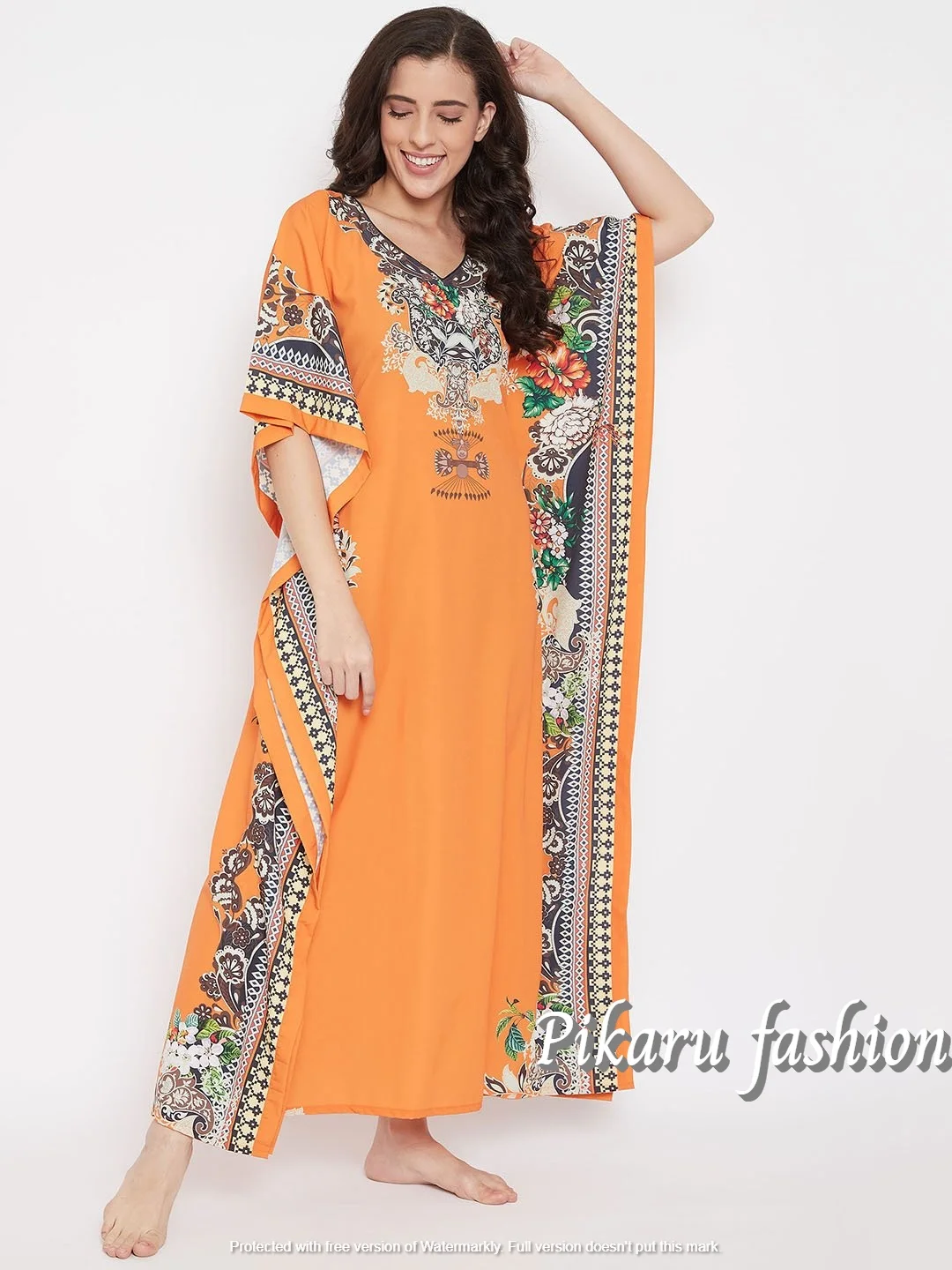 Новинка женская пляжная одежда с принтом в богемном стиле Желтый Цветочный кафтан свободный облегающий длинный атласный