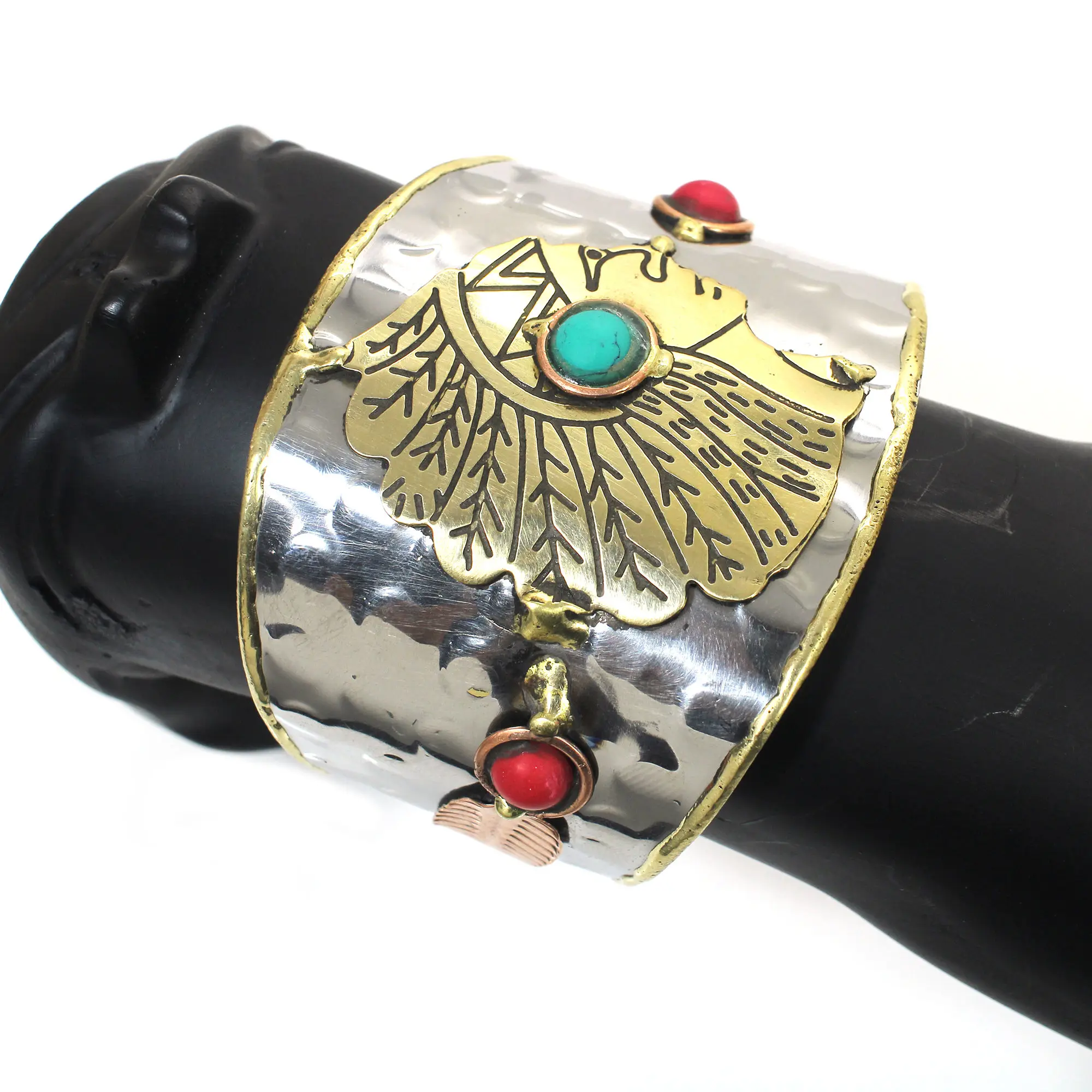 Широкая манжета с Рельефной текстурой позолота 18 карат от производителя ручная работа кованые Твердые манжеты регулируемый браслет