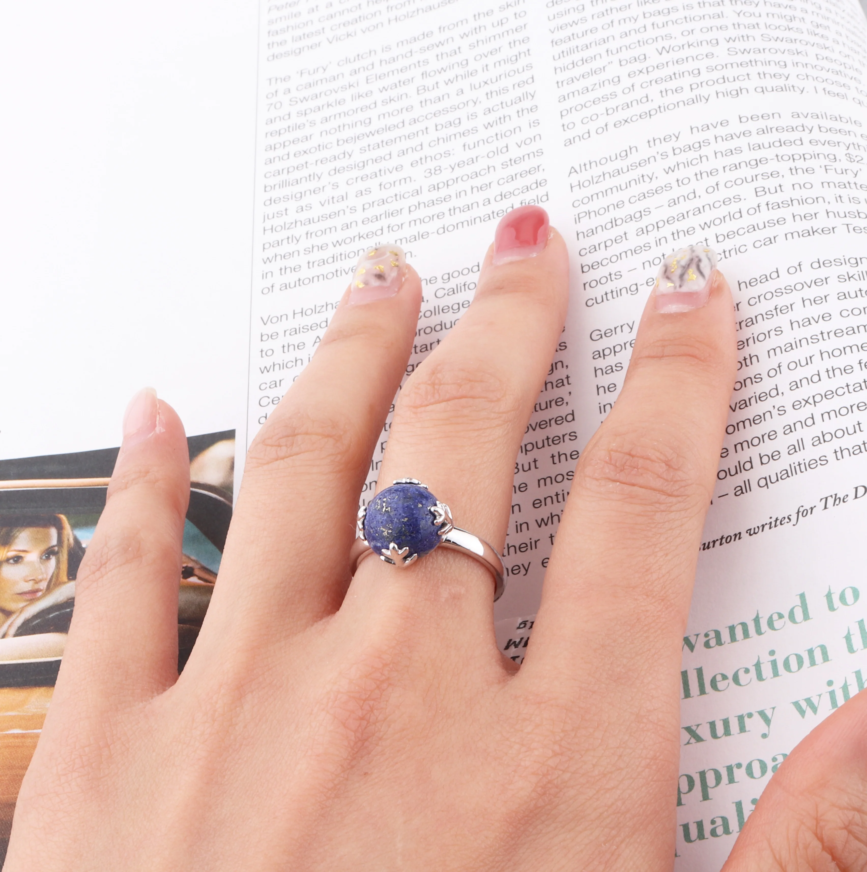 925 sterling silver jewellery snowflake natural gemstone lapis lazuli ring gemstone silver ring for women