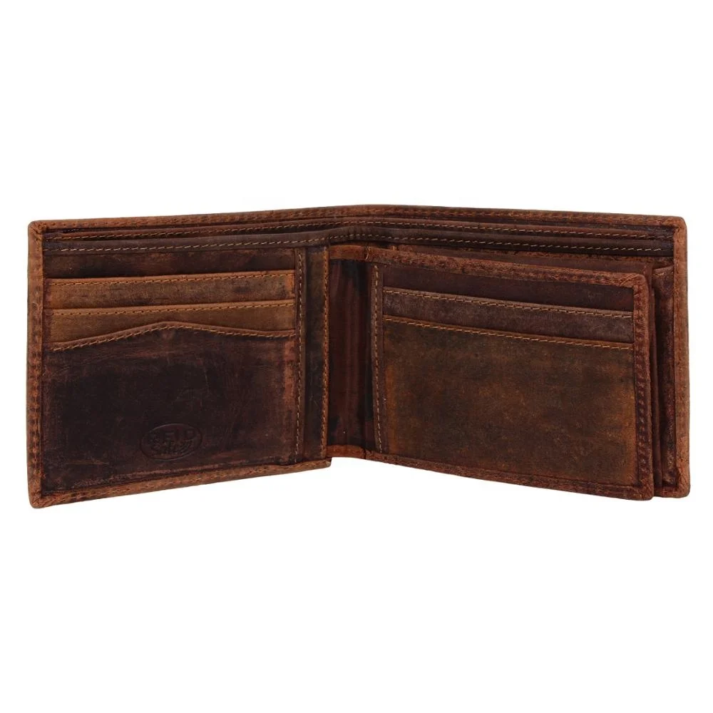 
Прочный и тонкий дизайнерский кожаный мужской кошелек с передним и задним карманом, чехол для карт с окошком для удостоверения личности и RFID блокировкой темно-коричневого цвета 