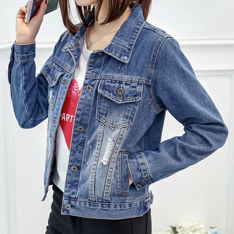 ODM Jacket Woman Fashion Denim Jacket Blue Jean Jackets Customized Embroider Pattern Short Women Skinny Mid Waist Overalls Sweet