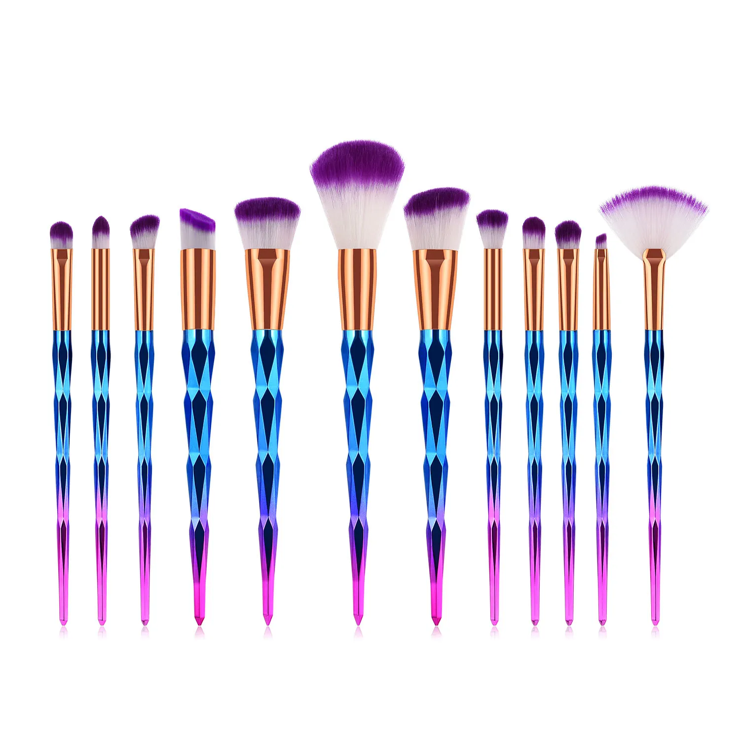 12 pcs colourful gradient diamond glitter cosmetic makeup brush set