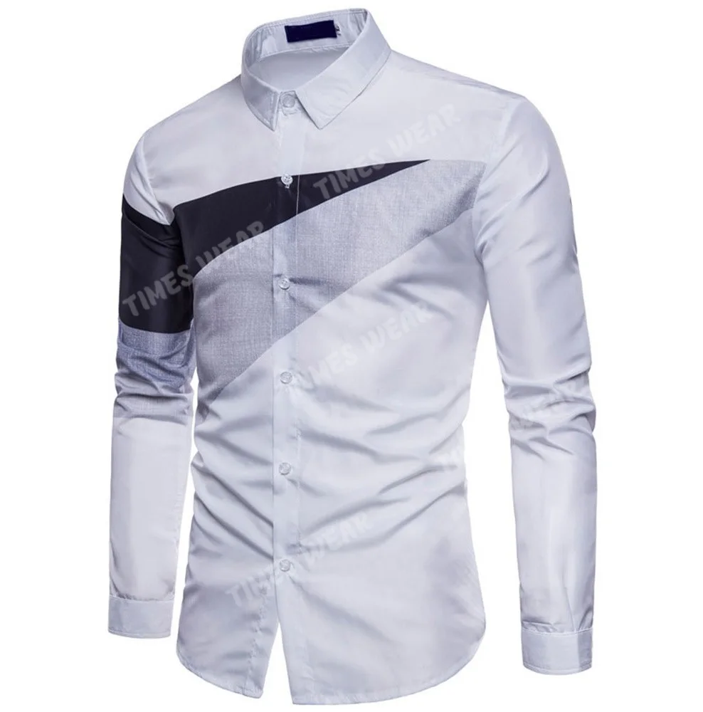 Custom Logo Lapel European Color Block Patchwork Fall Men Shirts Fit Dress Plaid Shirts Male Clothes