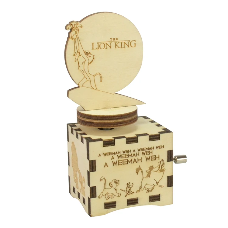Wooden hand crank top part rotating music box lion king