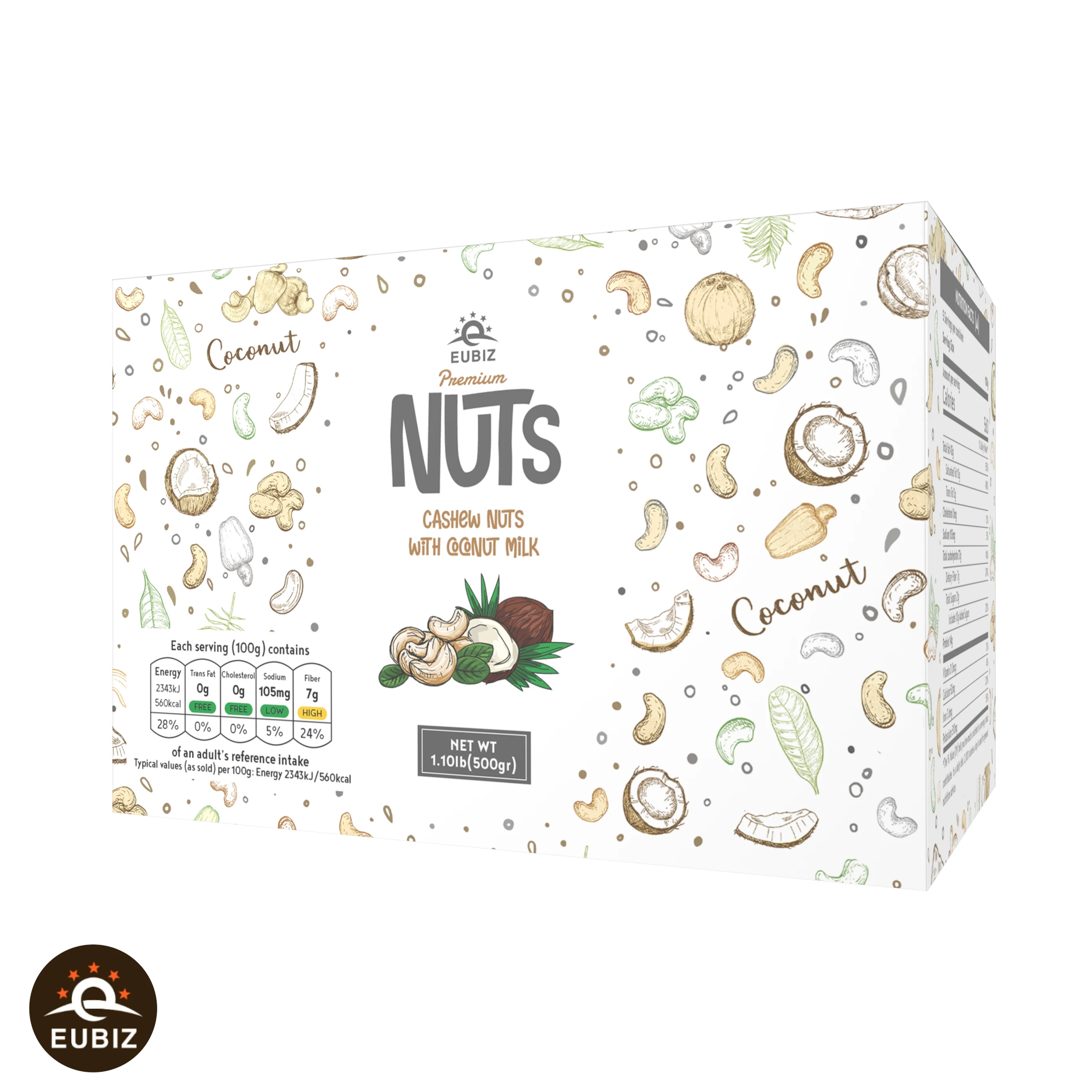 EUBIZ Cashew nuts Flavor Coconut milk No Testa Shell - Box (paper) 500g (17.7 OZ) - Keto Food - in VietNam