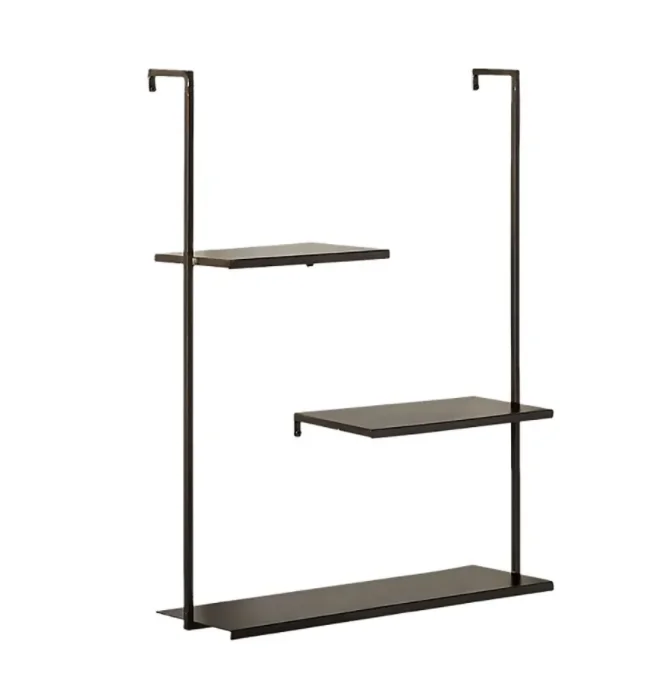 Contemporary Design Vertical Black Wall Shelf In Iron Powder Coated Living Room Storage Shelves Home Decor Wholesale Price India