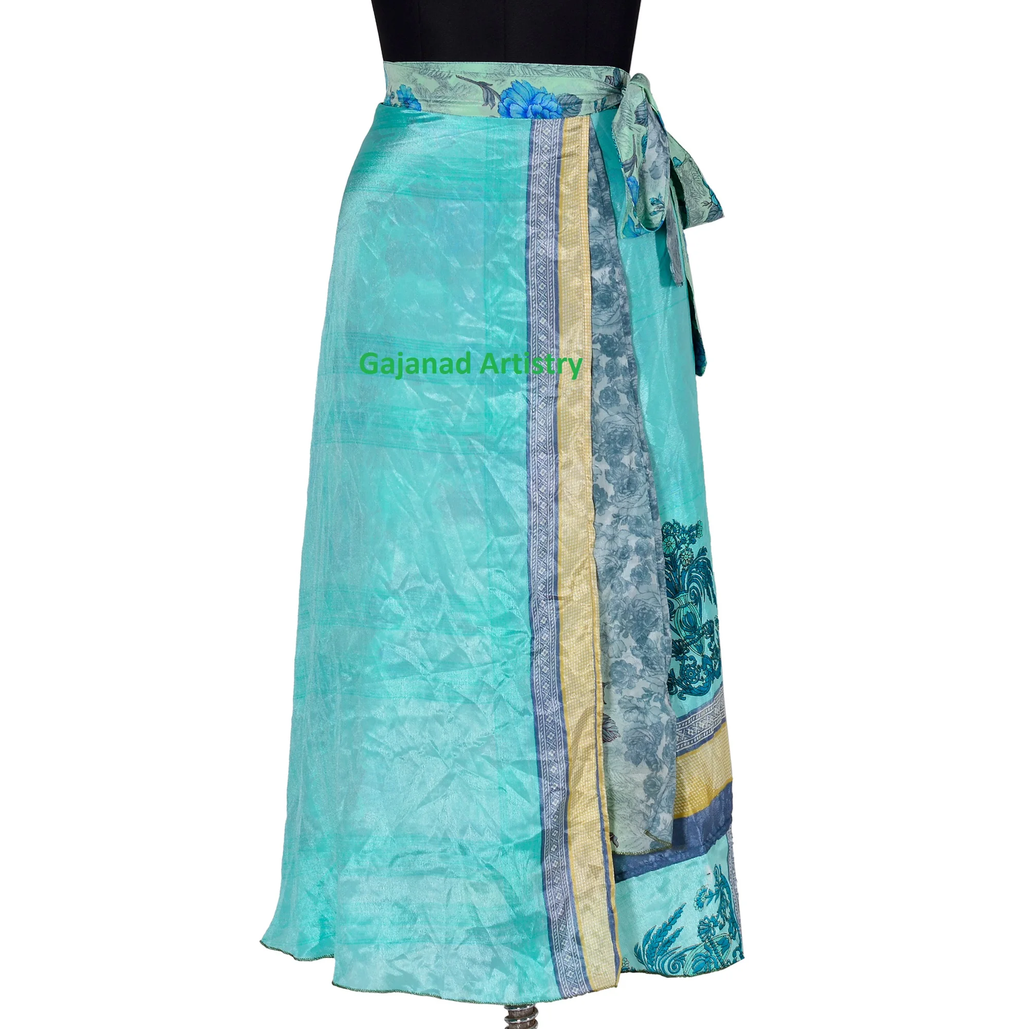 Индийская винтажная шелковая юбка с запахом женские пляжные Волшебные двухслойные юбки Бохо для индийской