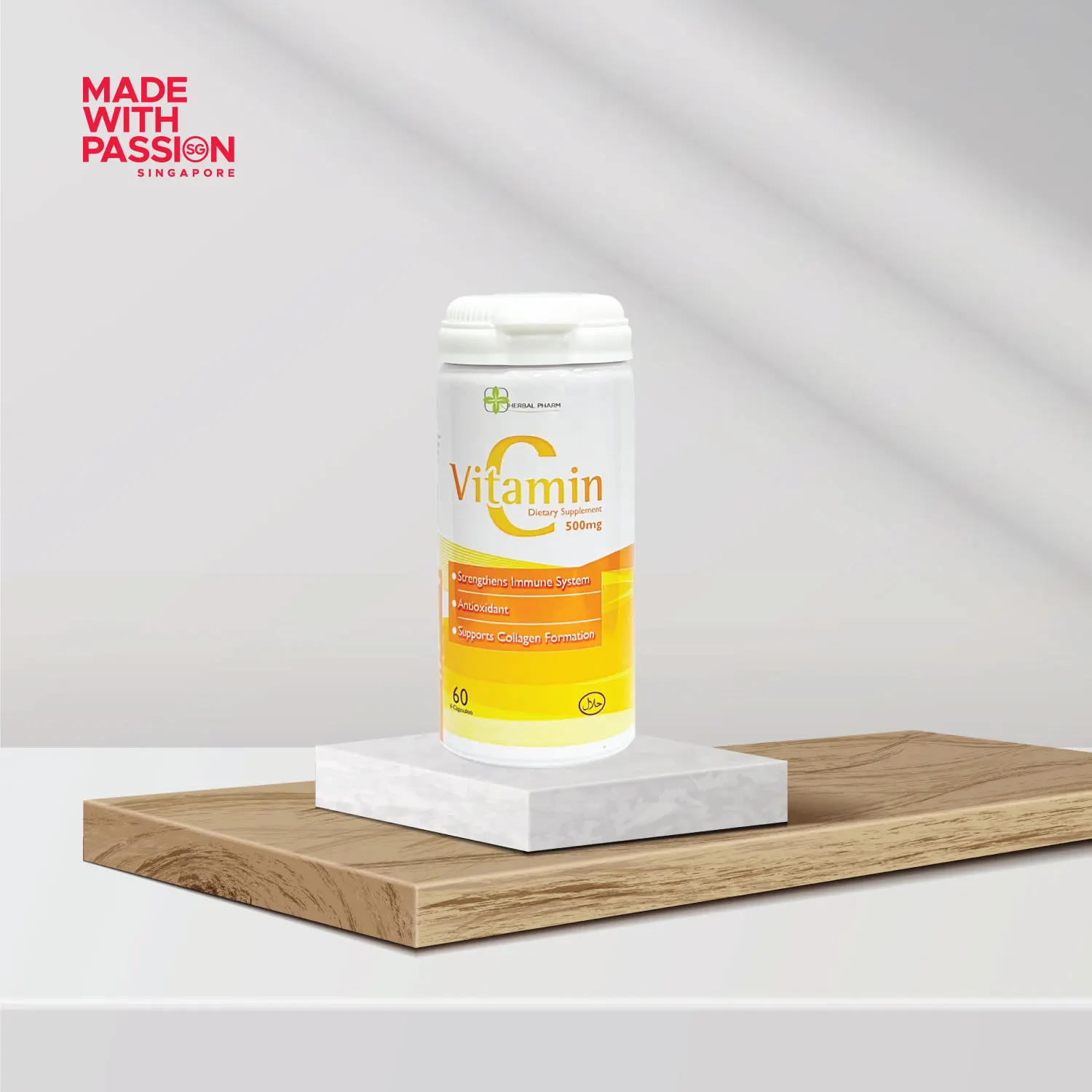 Halal Certified Singapore Manufacturer Low MOQ Hot Selling Daily Healthcare Supplement 500mg Vitamin C Supplement 60 Capsules