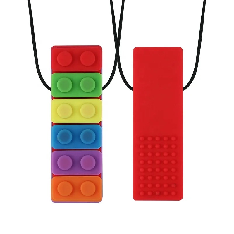 Factory Wholesale Price Custom CPC Certified Silicone Autism Building Block Teether Sensory Chew Toys Autism Chew Necklace