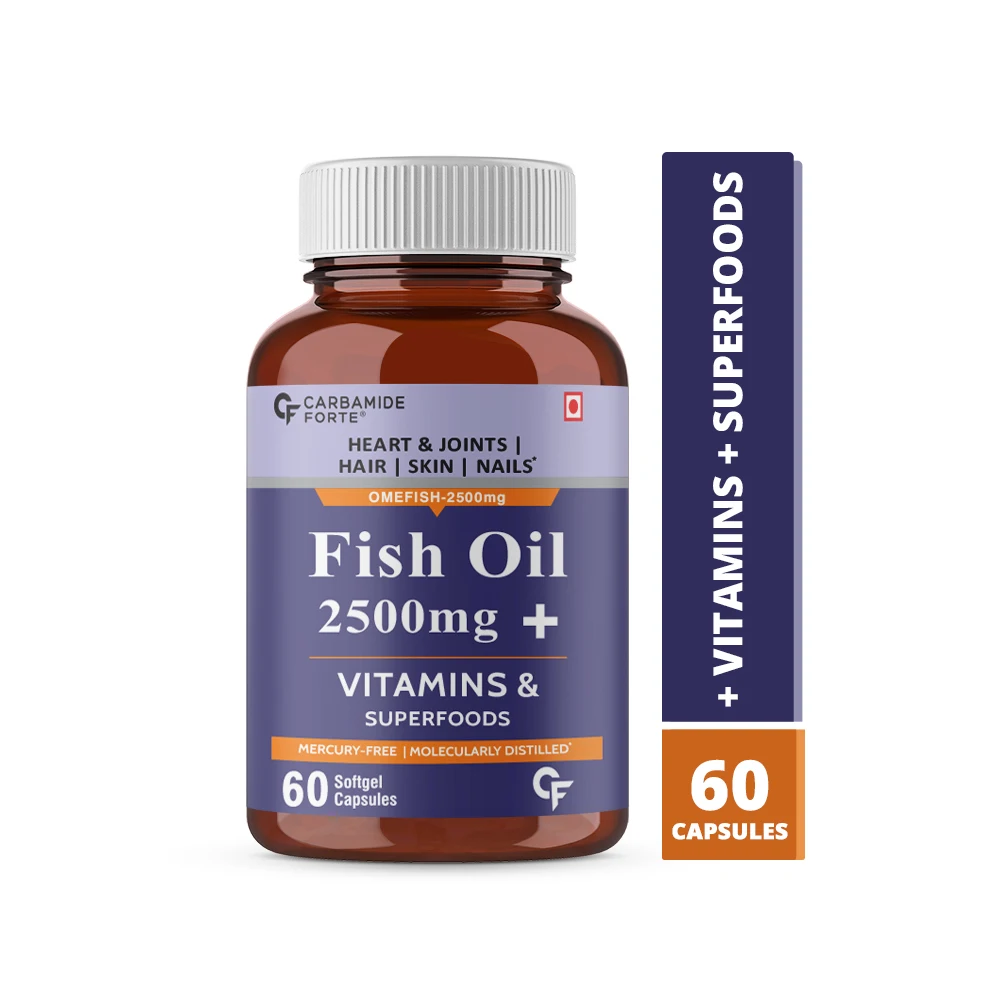 
Carbamide Forte Omega 3 Fish Oil 2500mg (Omega 3 1500 mg 900 mg EPA and 600 mg DHA per serving) with Biotin Vitamin D 