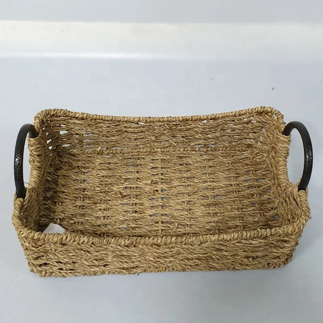 Manufacture wicker straw woven home dercor plant vietnam seagrass storage tray high quality for sale