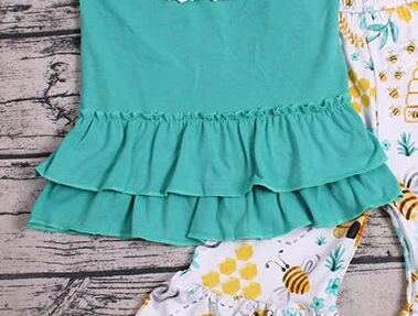 Little Girls Summer Animal Bee Beehive green cotton Kids Clothing Set Girl Outfits Sleeveless Tops Shorts 2PcsChildrens Clothes