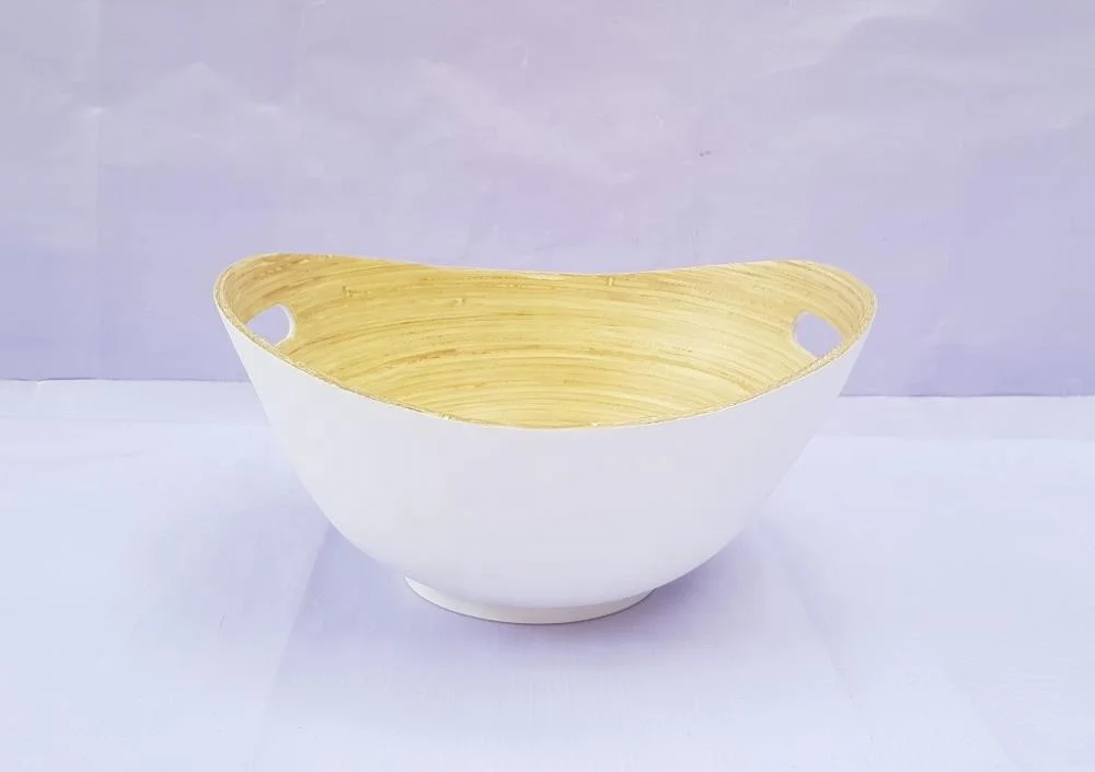  White collection high quality spun bamboo bowl with spoon made in Viet Nam