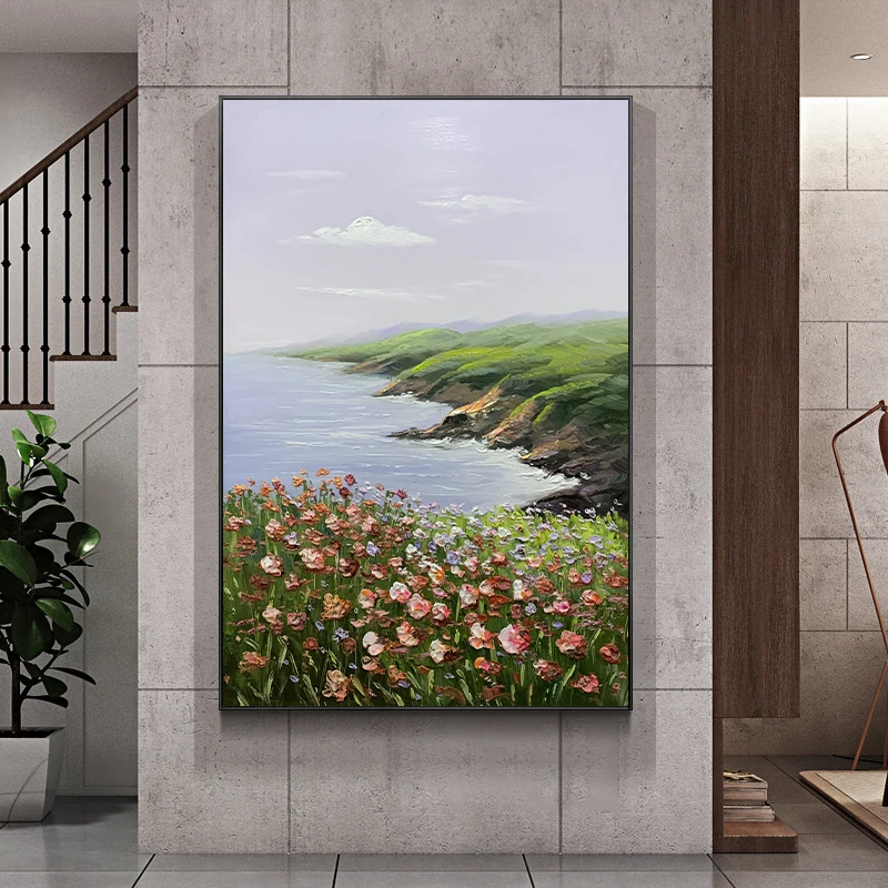
Flower Impression Canvas Painting Green Pink Poster Modern Wall Picture for Living Room Luxury Huge 