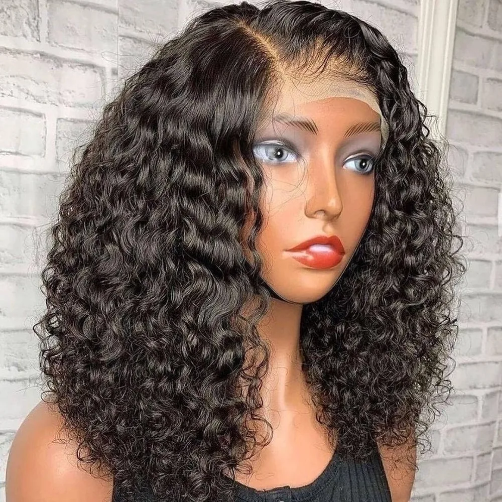 Cheap High Quality Best Hd Frontal Water Wave Curly Bob Human Hair Lace Front Glueless 250 Density Full Lace Wig With Baby Hair