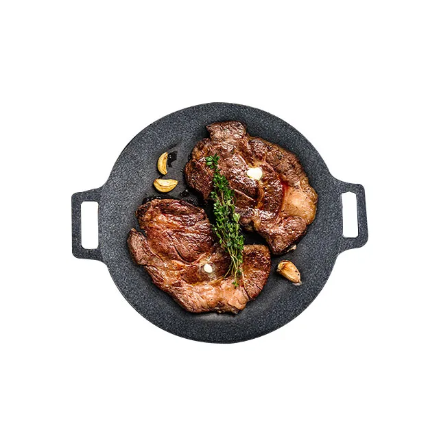 Best Quality Korean Non-stick 6 Layer Coating Round Griddle BBQ Grill Pan - Stovetop and Induction, Indoor and Outdoor