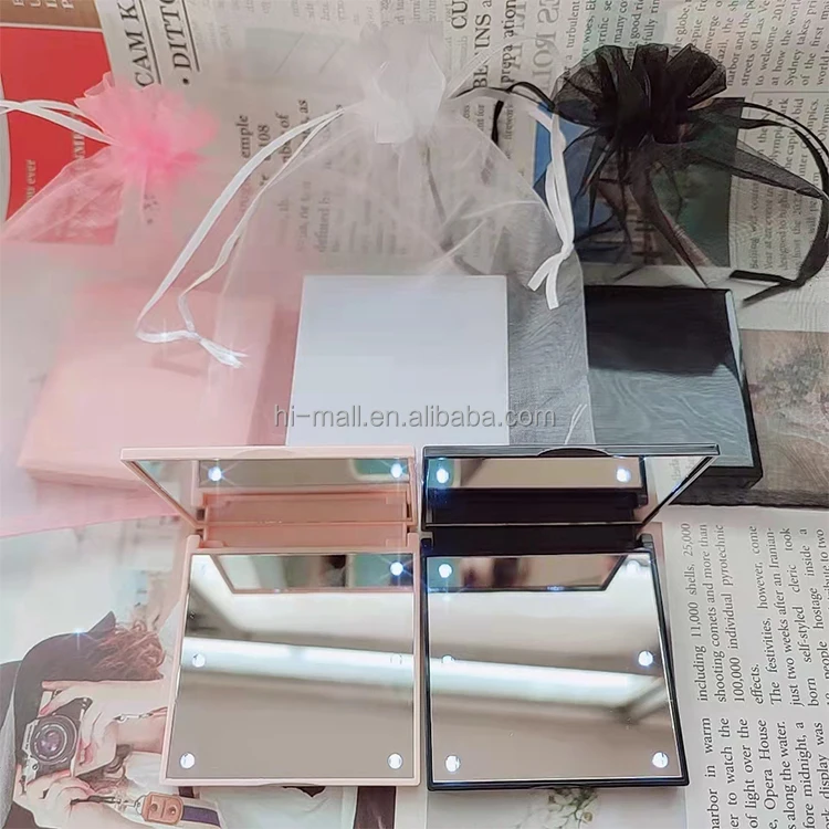 Wholesale colorful square shaped 6 led compact mirror