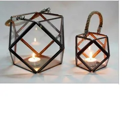 Modern Handcrafted Metal Black Candle Lantern with Rope Handle Customized Hanging Candle Lanterns Manufacturer from India