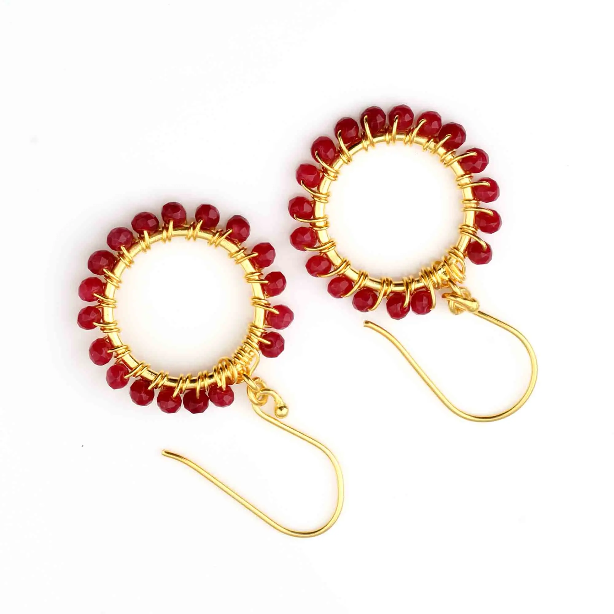 Latest Dyed Ruby Beads Gold Plated Round 2mm Beautiful Designer 925 Fabulous Classy Stylish Sterling Silver Circle Hoop Earring