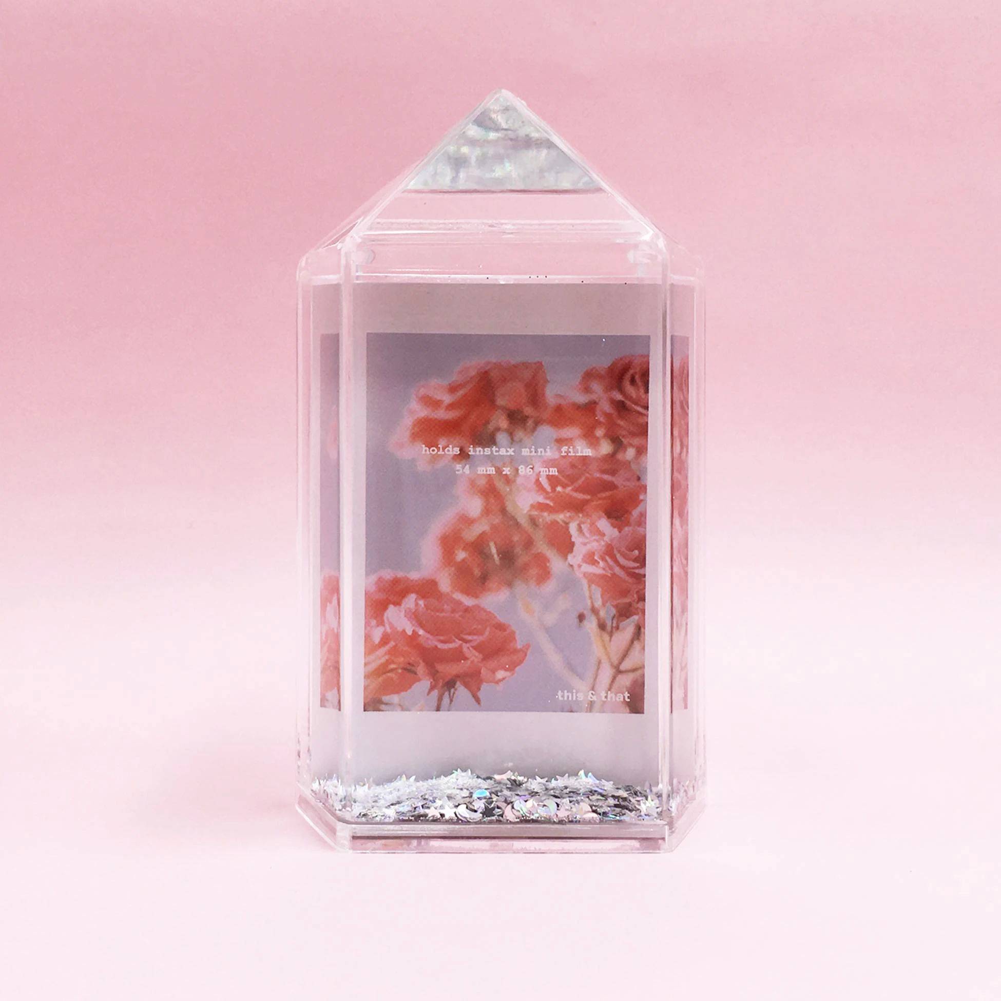 Stock Clear Unique Fits Two Fujifilm Mini Instax Pictures Acrylic Sparkling Glitter Crystal Shaped Snow Globe