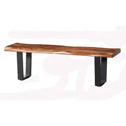 Industrial Vintage Live Edge Living Room Coffee Table Top with Black Finish Folding Metal Tube Legs Base Restaurant Bench