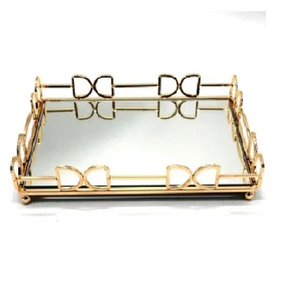 Wholesale Home Elegant Luxury Metal Round Golden Service tray European mirror jewelry perfume storage tray from india