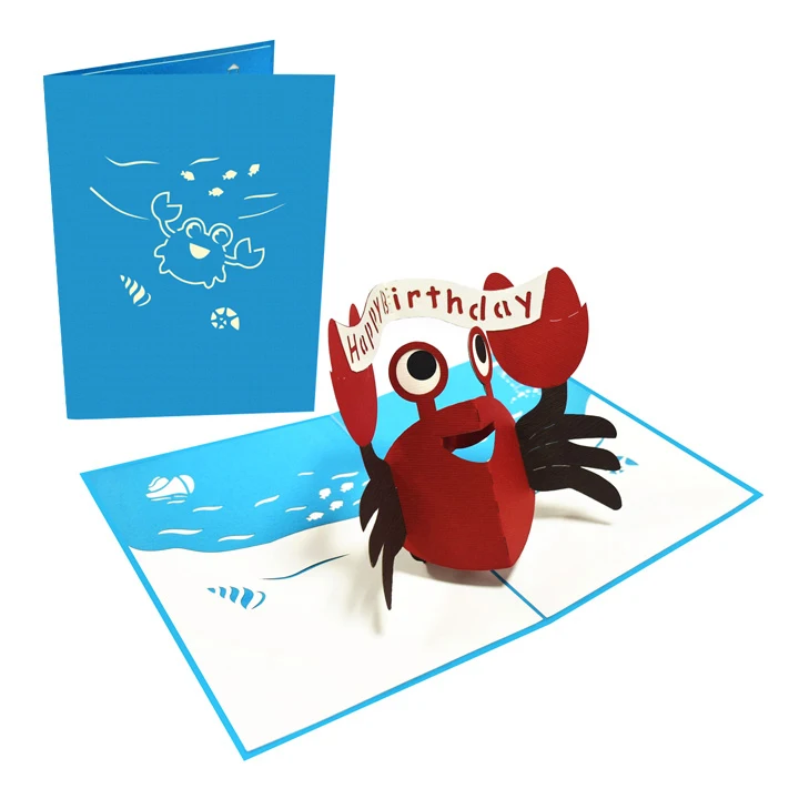 Gentleman Crab 3D Pop-up Greeting Birthday Card Vietnam Handmade Laser cut Wholesale