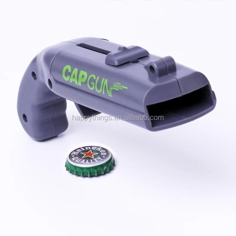 Factory Direct Low MOQ Kitchen Gadget Party Game Cap Zappa Plastic Cap Gun Beer Bottle Opener