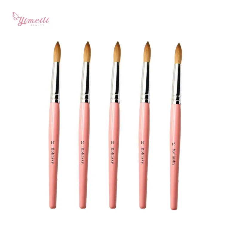 YML Пользовательский логотип 100% чистый колонский волос розовое золото круглая головка акриловая кисть для ногтей для акриловых ногтей
