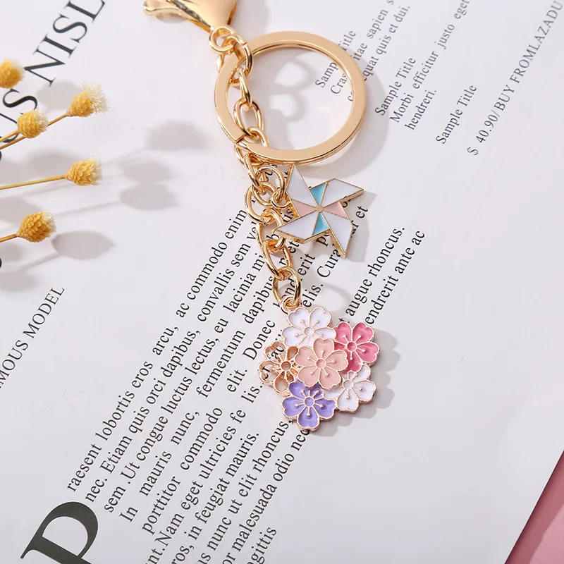 2022 Wholesale Custom Fashion Cute Animal Metal Enamel Key Ring Key Chain Keyring Holder Bow Tie Pink Flower Cat Rabbit Keychain