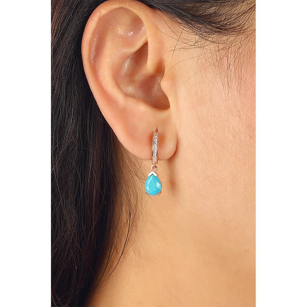Wholesale Jewellery Zircon and Turquoise Stone Water Drop Earrings Sterling Silver Earring