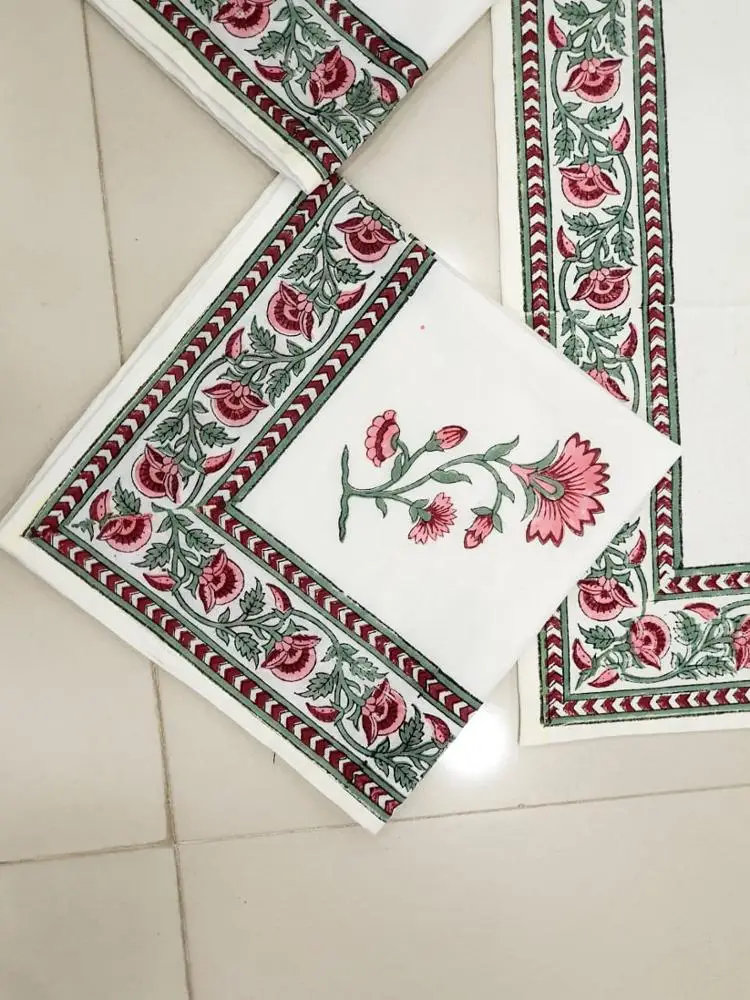 Hand Block Print Table Mat Set With Napkin Beautiful Hand Block Printed Cotton Table Cover Handmade Table Cover
