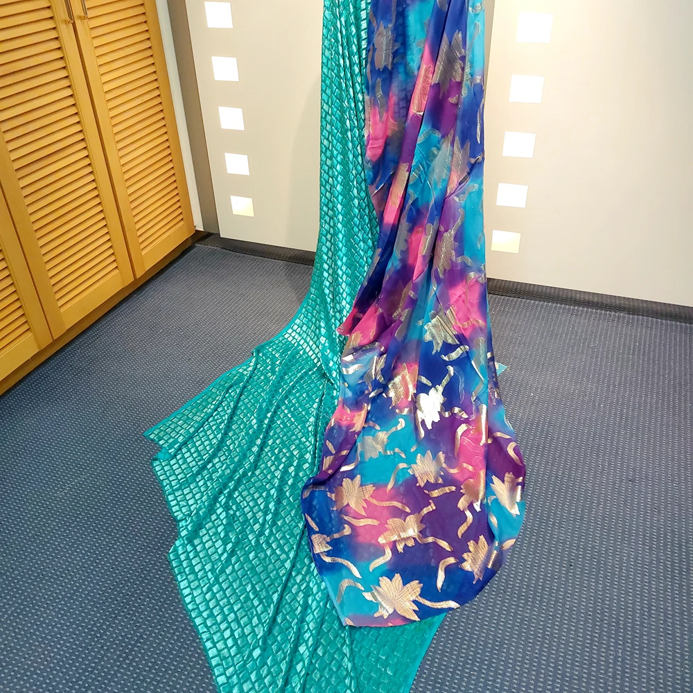 100% silk fabric chiffon metallic jacquard quality gold silver metallic chiffon