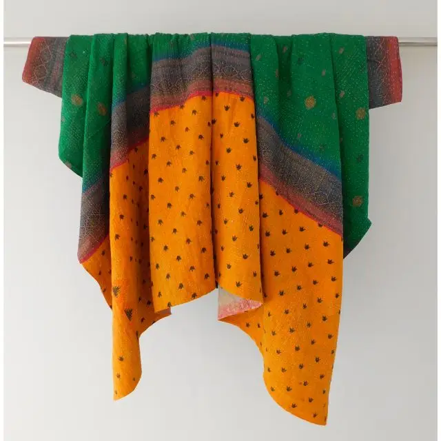 Богемное дизайнерское Двустороннее хлопковое винтажное одеяло ручной работы в стиле хиппи постельное белье сари Тканое покрывало kantha