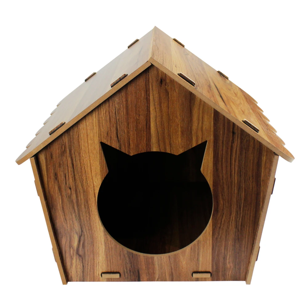 Wooden Cat Home Kitten Cottage Decorative Assembly Pet MDF Cat House Home First Quality Wooden Pet House 2023