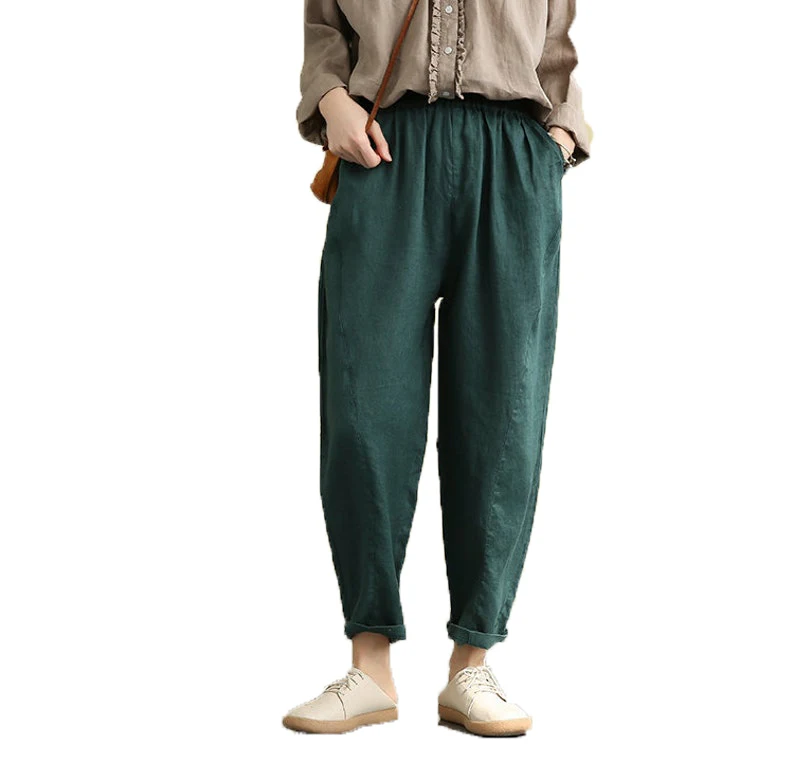 Custom Green Pure Linen Handmade Indian Pants Made With 100% Linen Pants.