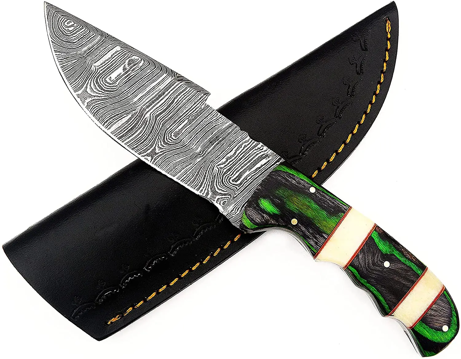 100% Top Quality Hunger Blades Damascus Steel Hunting Knife with pure Leather Sheath RAJ -0074